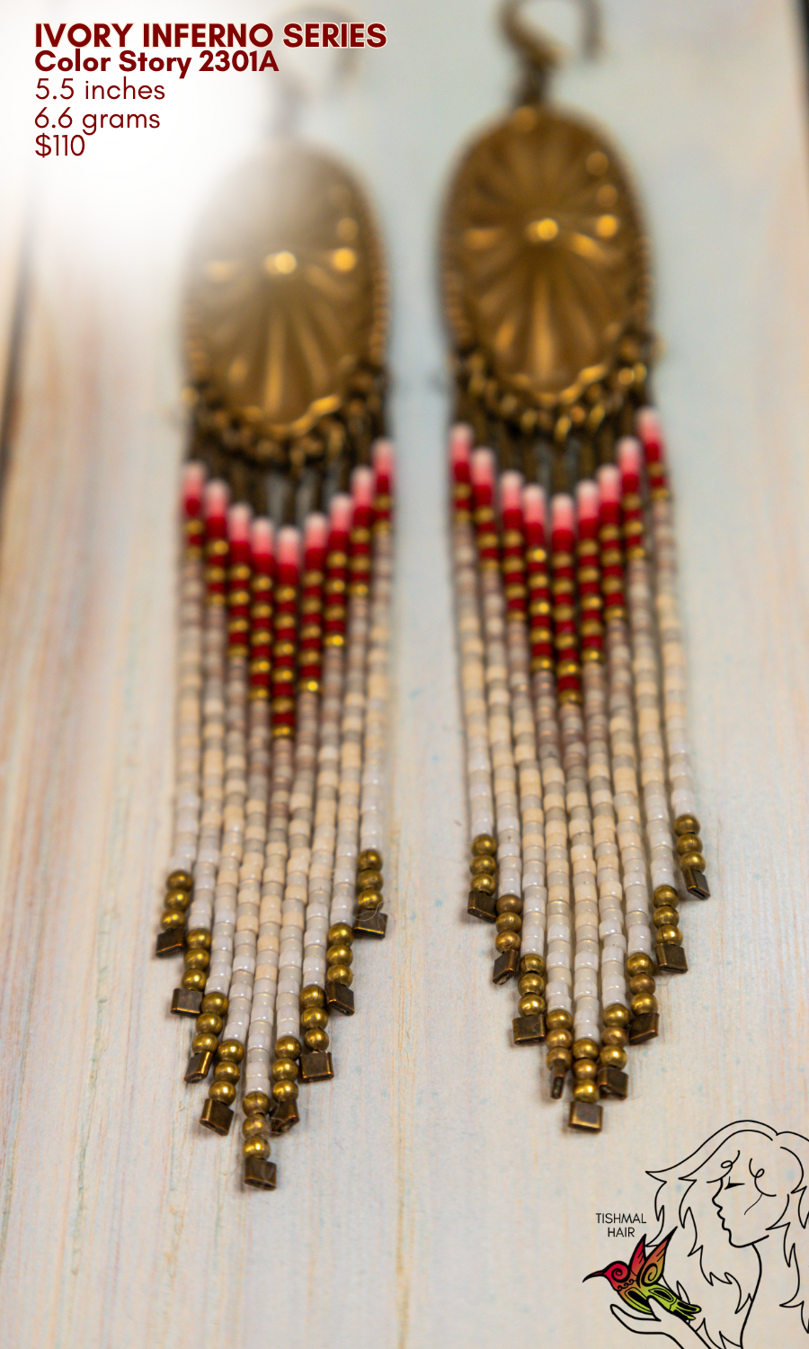 Fringe Drop Seed Bead Earrings Ivory Inferno Series Color Story 2301A