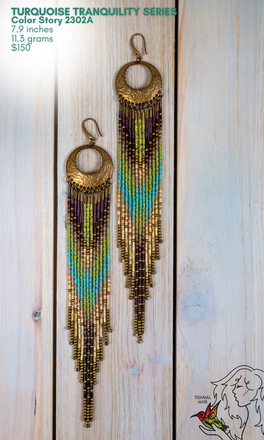 Fringe Drop Seed Bead Earrings Turquoise Tranquility Series Color Story 2302A