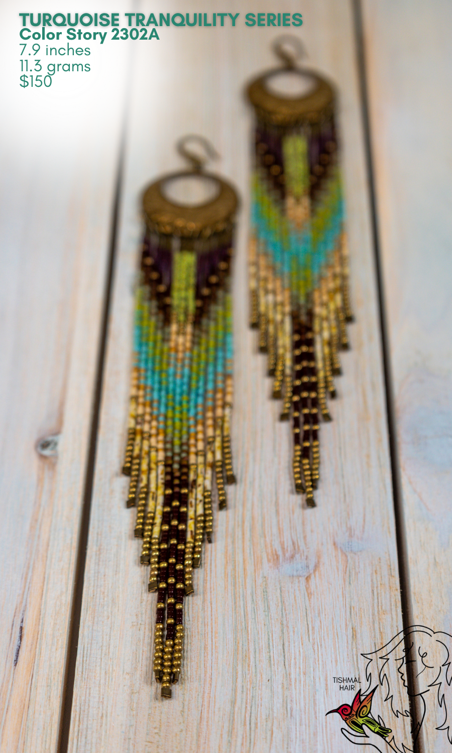 Fringe Drop Seed Bead Earrings Turquoise Tranquility Series Color Story 2302A