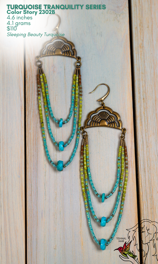 Fringe Drop Seed Bead Earrings Turquoise Tranquility Series Color Story 2302B