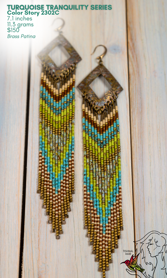 Fringe Drop Seed Bead Earrings Turquoise Tranquility Series Color Story 2302C