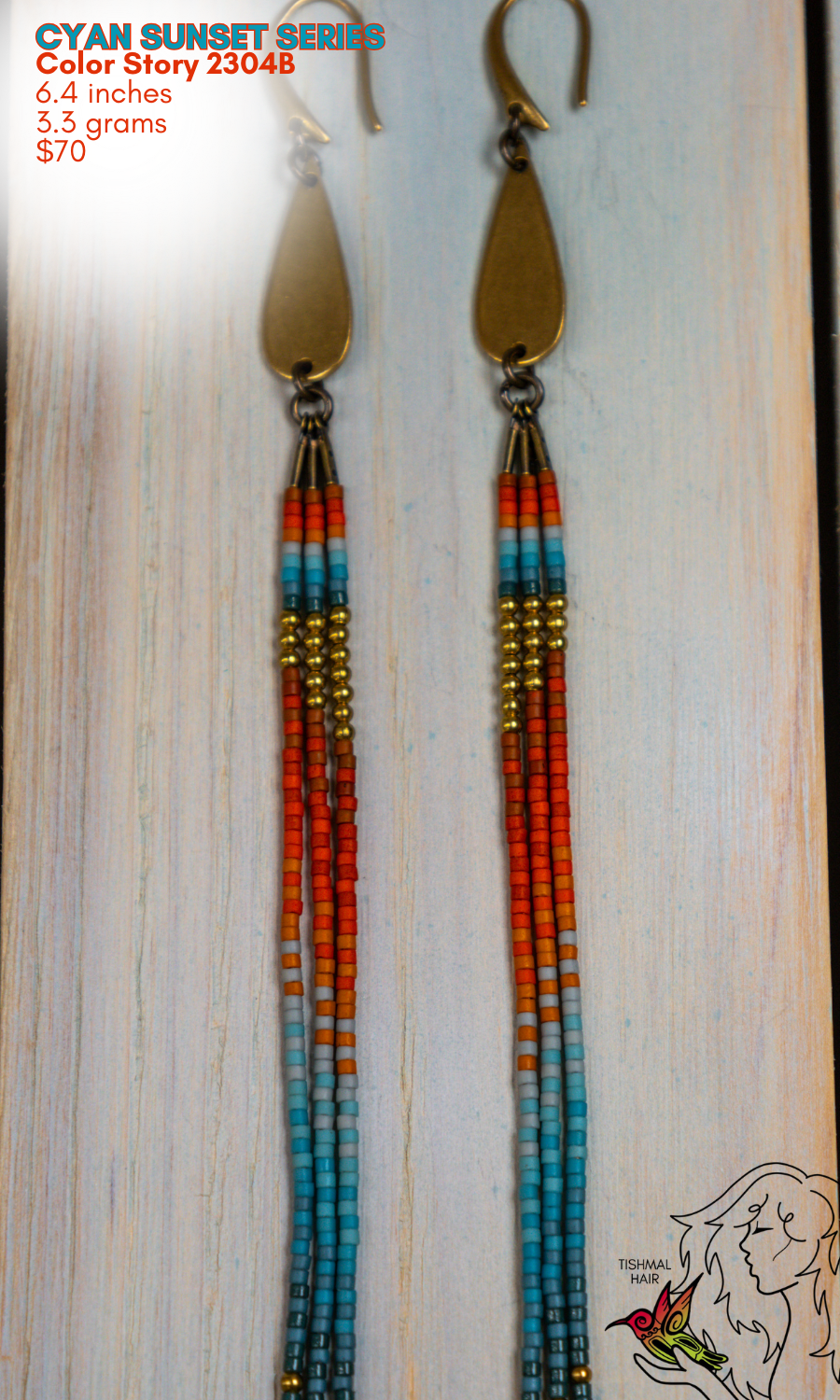 Fringe Drop Seed Bead Earrings Cyan Sunset Series Color Story 2304B