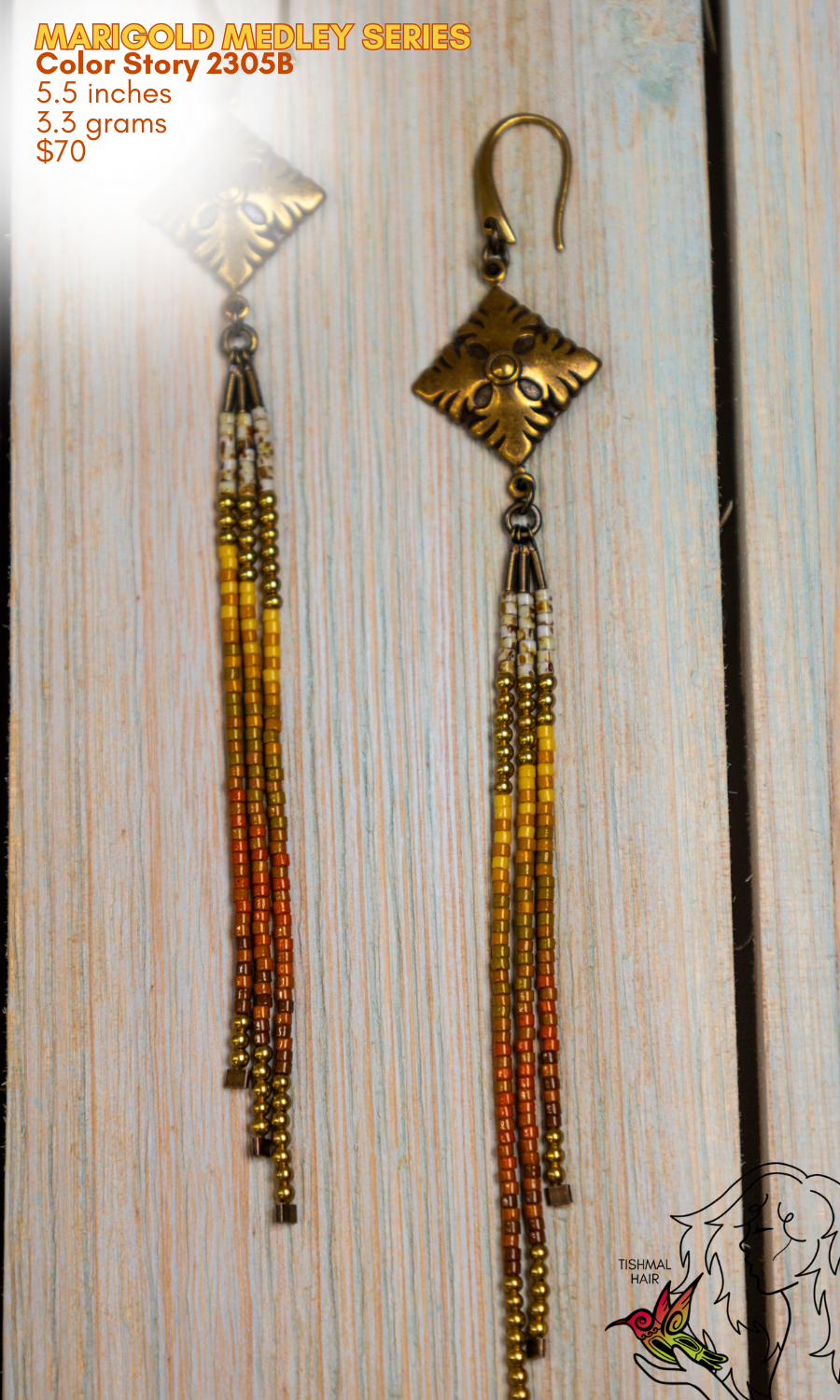 Fringe Drop Seed Bead Earrings Marigold Medley Series Color Story 2305B