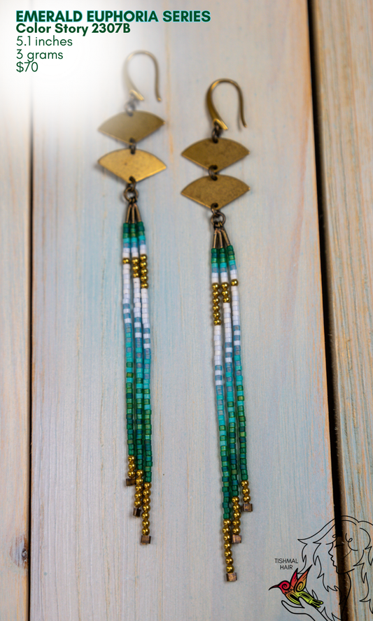 Fringe Drop Seed Bead Earrings Emerald Euphoria Series Color Story 2307B