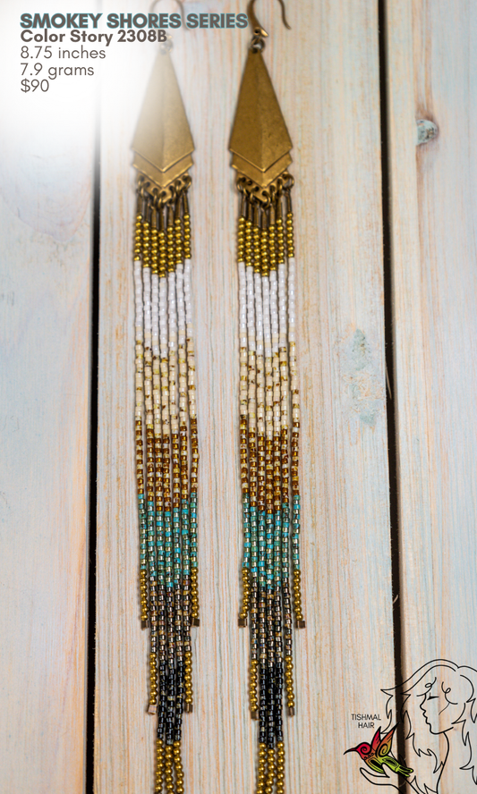 Fringe Drop Seed Bead Earrings Smokey Shores Series Color Story 2308B