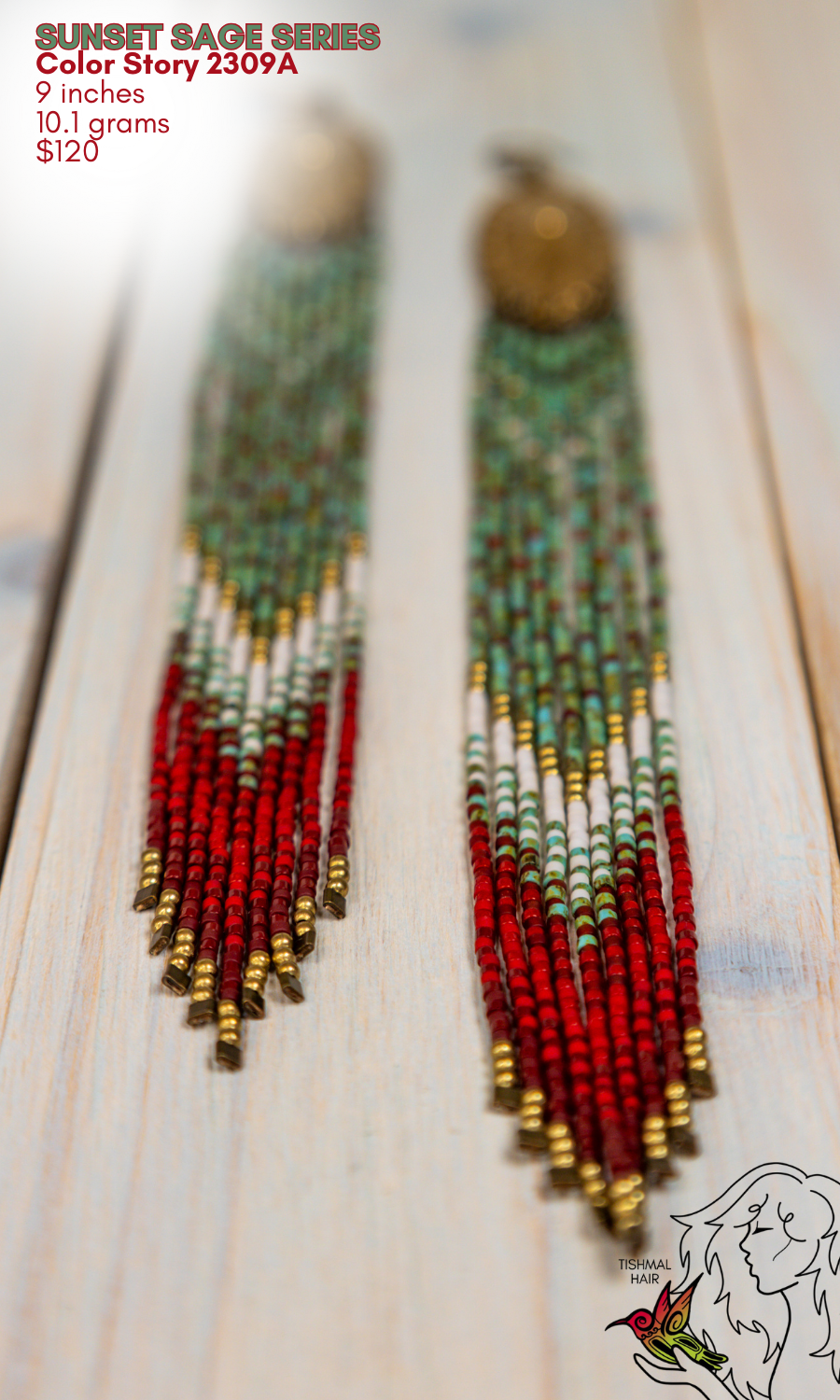 Fringe Drop Seed Bead Earrings Sunset Sage Series Color Story 2309A