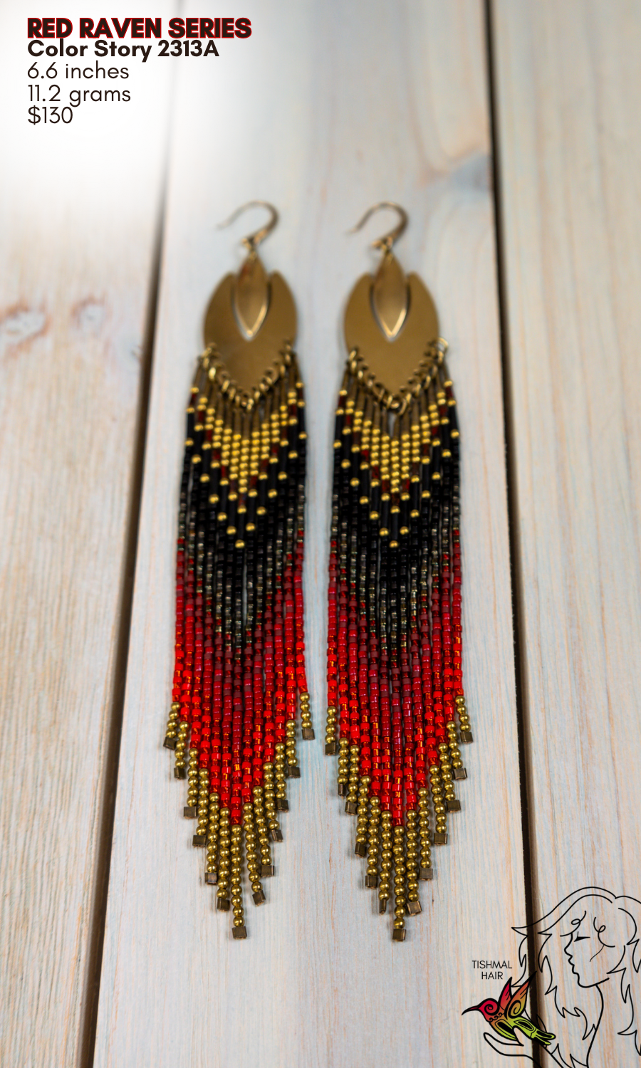 Fringe Drop Seed Bead Earrings Red Raven Series Color Story 2313A