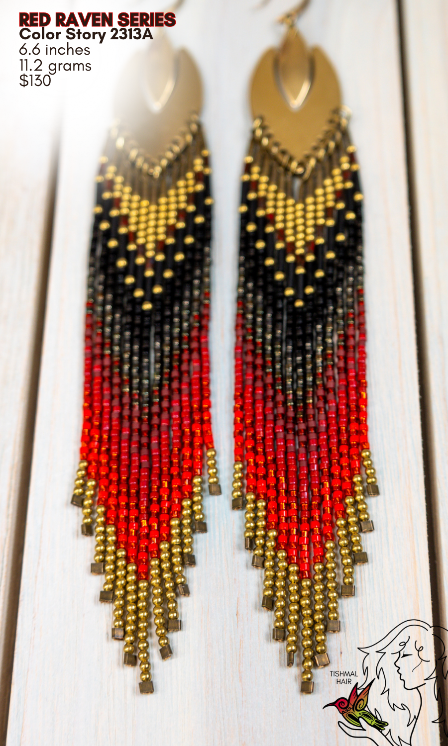 Fringe Drop Seed Bead Earrings Red Raven Series Color Story 2313A