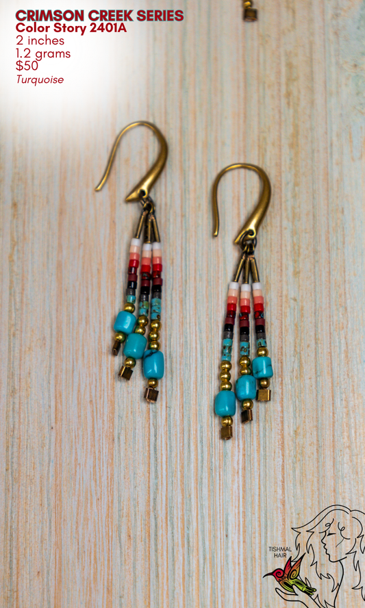 Fringe Drop Seed Bead Earrings Crimson Creek Series Color Story 2401A