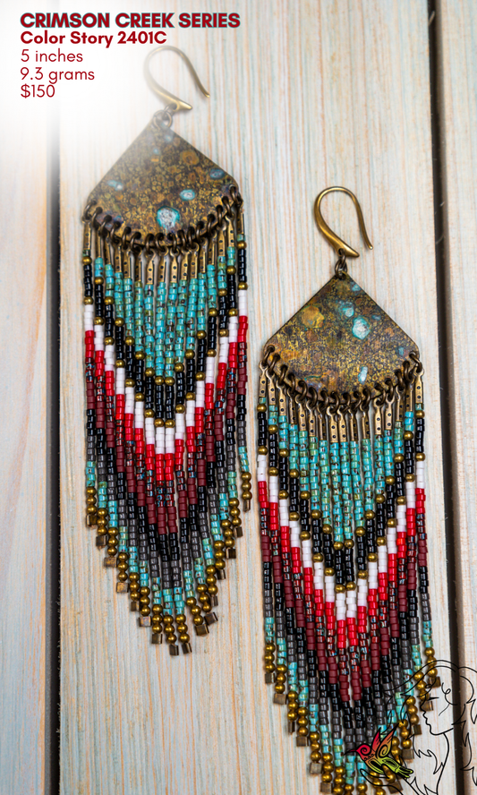 Fringe Drop Seed Bead Earrings Crimson Creek Series Color Story 2401C