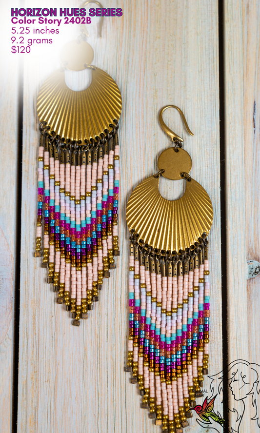 Fringe Drop Seed Bead Earrings Horizon Hues Series Color Story 2402B