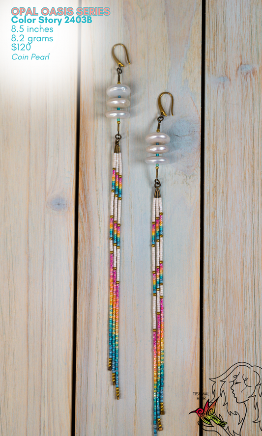 Fringe Drop Seed Bead Earrings Opal Oasis Series Color Story 2403B