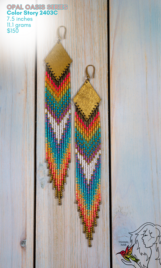 Fringe Drop Seed Bead Earrings Opal Oasis Series Color Story 2403C