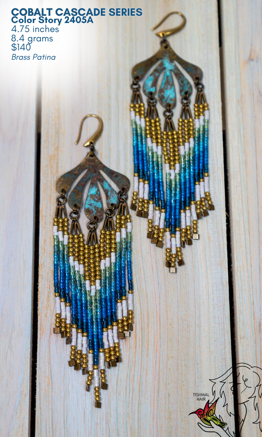 Fringe Drop Seed Bead Earrings Cobalt Cascade Series Color Story 2405A