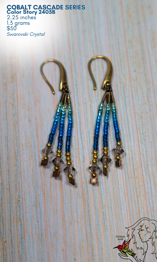 Fringe Drop Seed Bead Earrings Cobalt Cascade Series Color Story 2405B