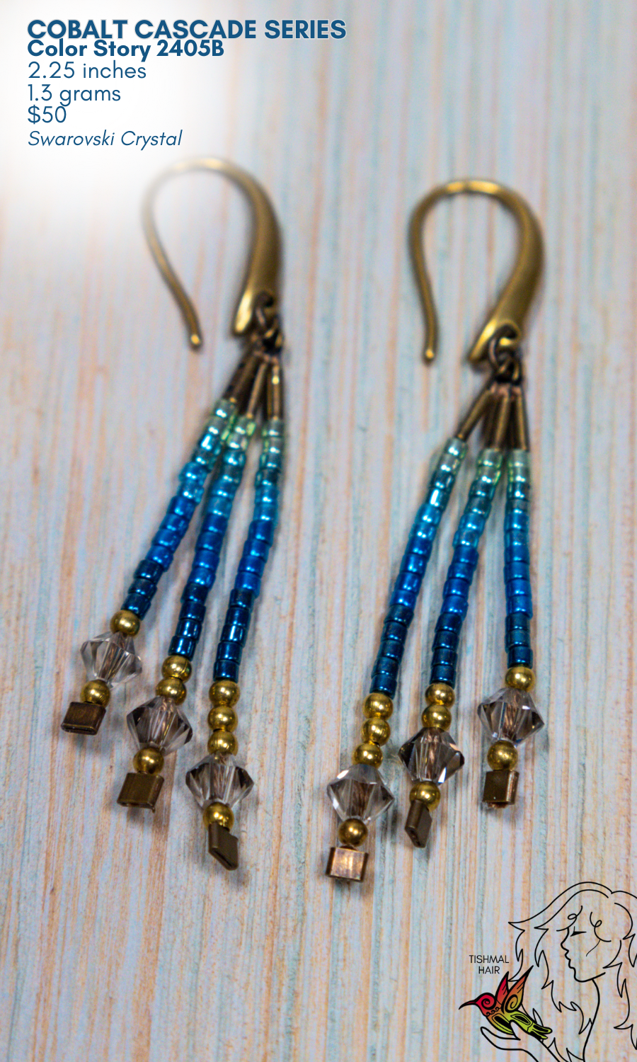 Fringe Drop Seed Bead Earrings Cobalt Cascade Series Color Story 2405B