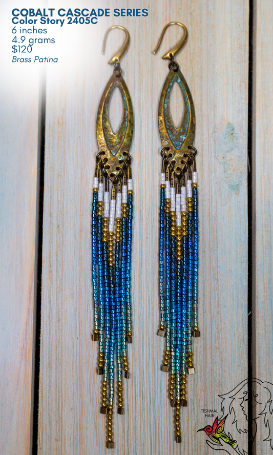 Fringe Drop Seed Bead Earrings Cobalt Cascade Series Color Story 2405C