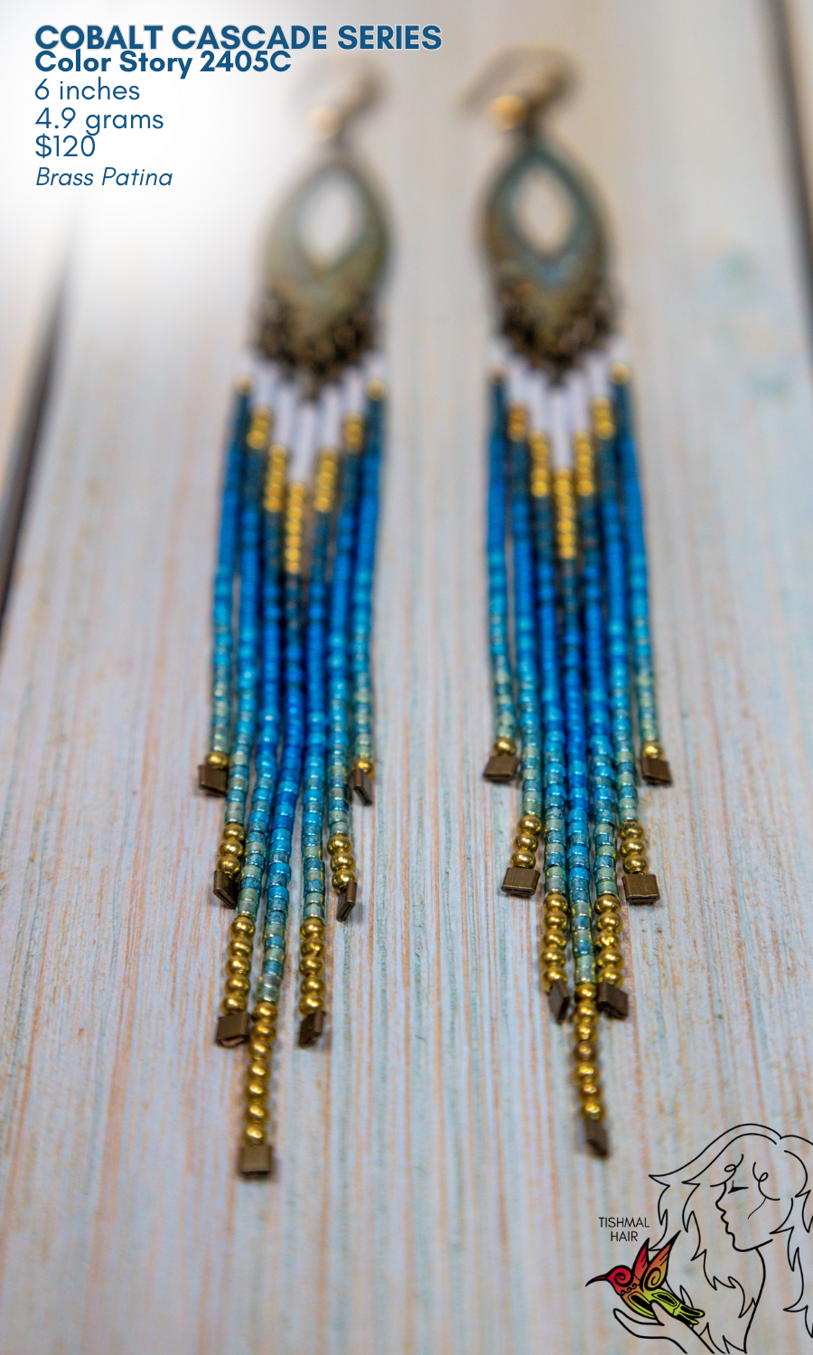 Fringe Drop Seed Bead Earrings Cobalt Cascade Series Color Story 2405C