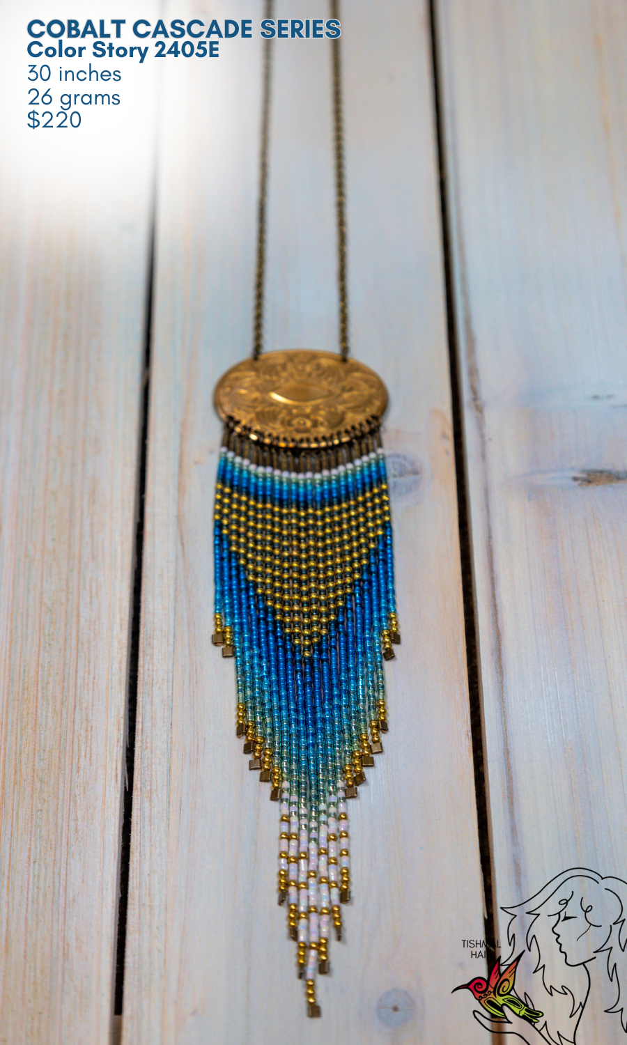 Fringe Drop Seed Bead Necklace Cobalt Cascade Series Color Story 2405E