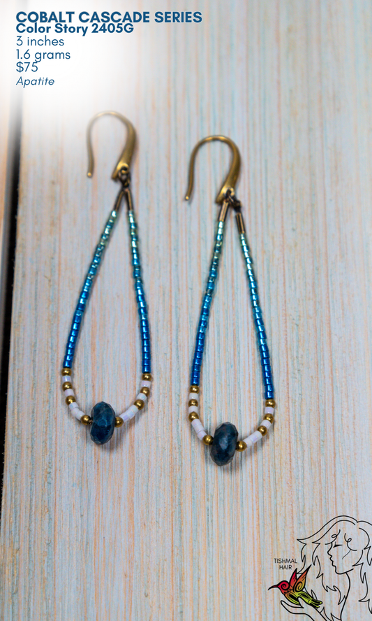 Fringe Drop Seed Bead Earrings Cobalt Cascade Series Color Story 2405G