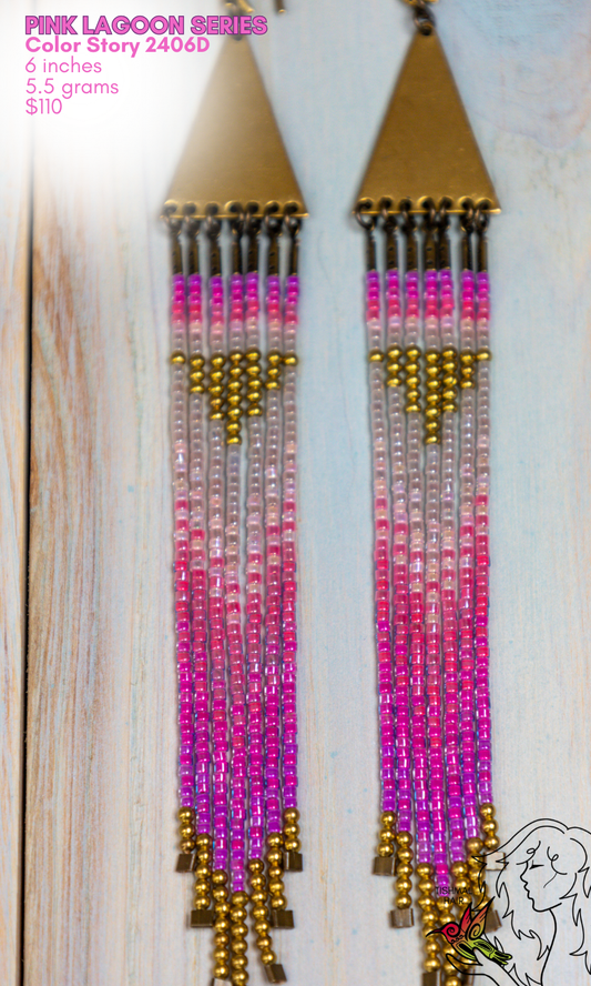 Fringe Drop Seed Bead Earrings Pink Lagoon Series Color Story 2406D