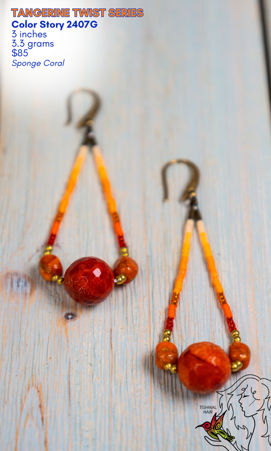 Drop Seed Bead Earrings Tangerine Twist Series Color Story 2407G