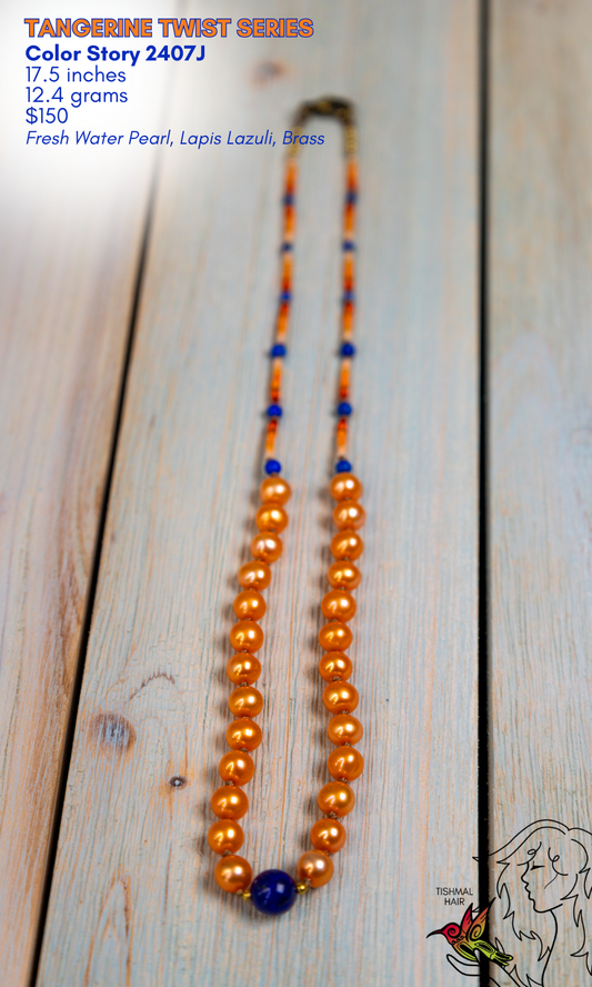 Lapis Lazuli and Pearl Necklace Tangerine Twist Series Color Story 2407J