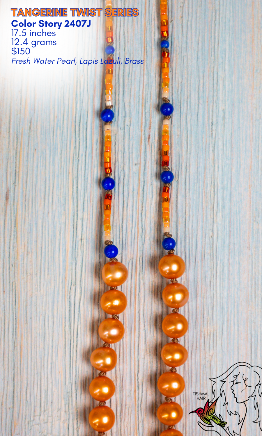 Lapis Lazuli and Pearl Necklace Tangerine Twist Series Color Story 2407J