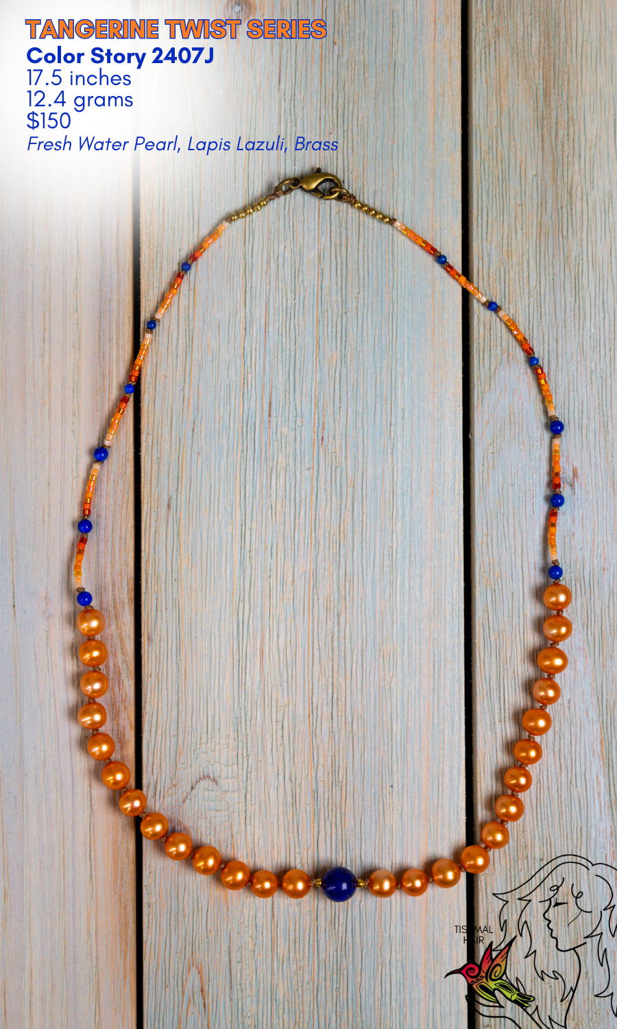 Lapis Lazuli and Pearl Necklace Tangerine Twist Series Color Story 2407J