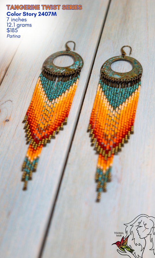 Drop Seed Bead Earrings Tangerine Twist Series Color Story 2407M