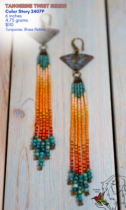 Drop Seed Bead Earrings Tangerine Twist Series Color Story 2407P