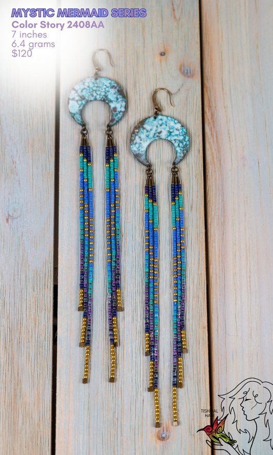 Fringe Drop Seed Bead Earrings Mystic Mermaid Series Color Story 2408AA