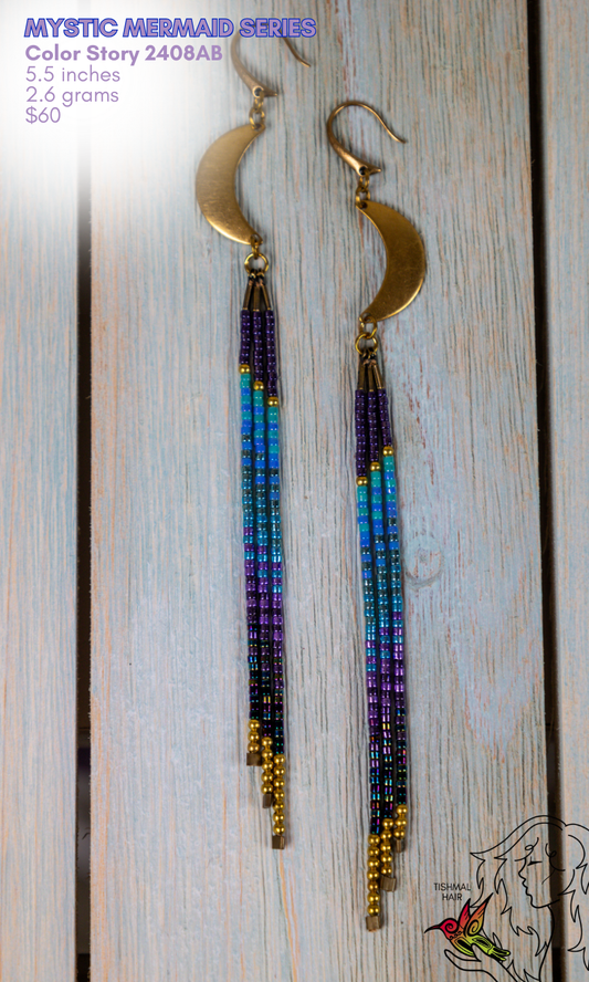 Fringe Drop Seed Bead Earrings Mystic Mermaid Series Color Story 2408AB