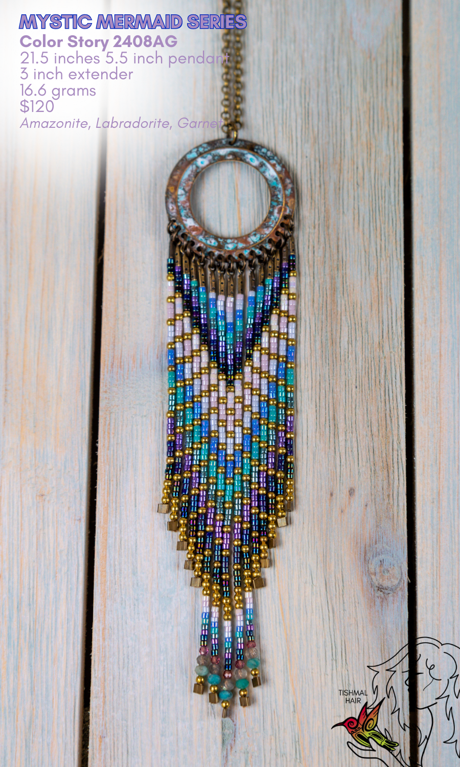 Fringe Drop Seed Bead Necklace Mystic Mermaid Series Color Story 2408AG