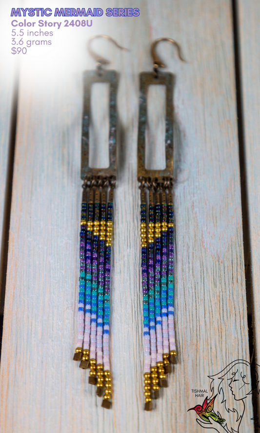 Fringe Drop Seed Bead Earrings Mystic Mermaid Series Color Story 2408U