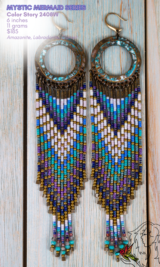 Fringe Drop Seed Bead Earrings Mystic Mermaid Series Color Story 2408W