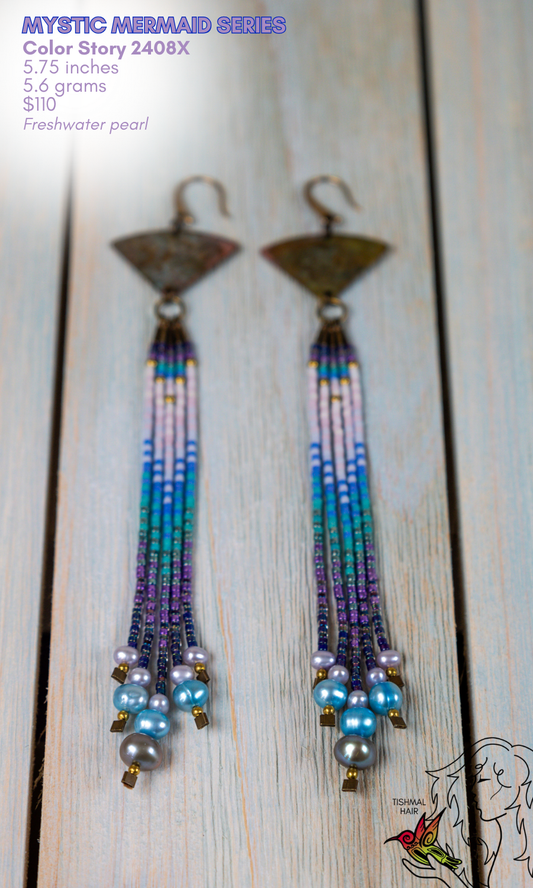 Fringe Drop Seed Bead Earrings Mystic Mermaid Series Color Story 2408X