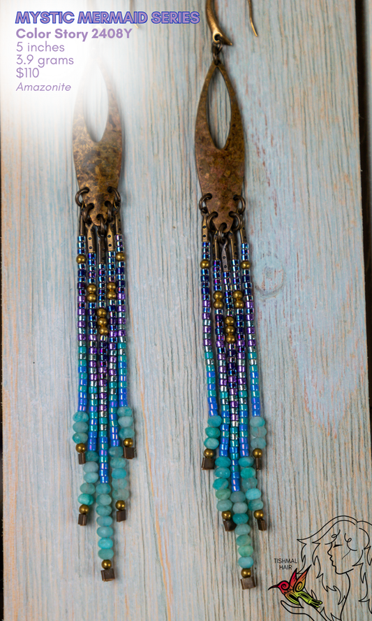 Fringe Drop Seed Bead Earrings Mystic Mermaid Series Color Story 2408Y