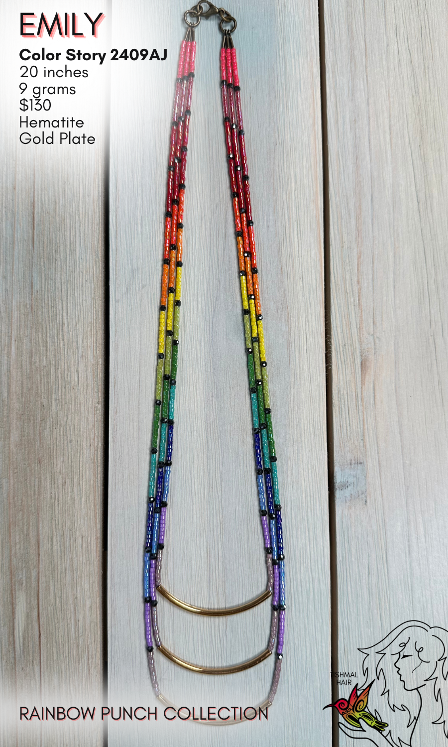 Rainbow Punch Emily Triple Strand Necklace 2409AJ