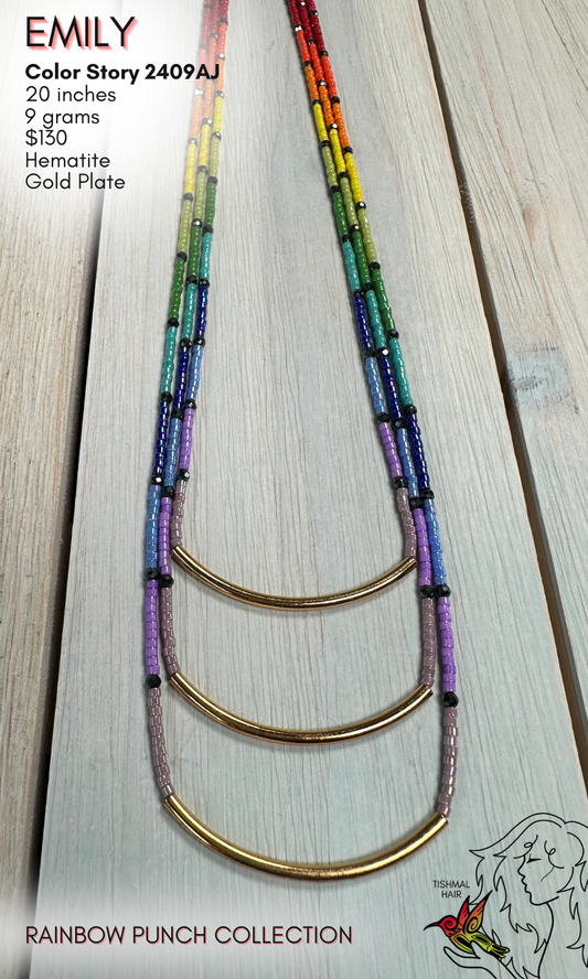 Rainbow Punch Emily Triple Strand Necklace 2409AJ