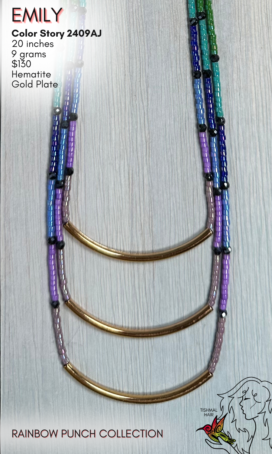 Rainbow Punch Emily Triple Strand Necklace 2409AJ