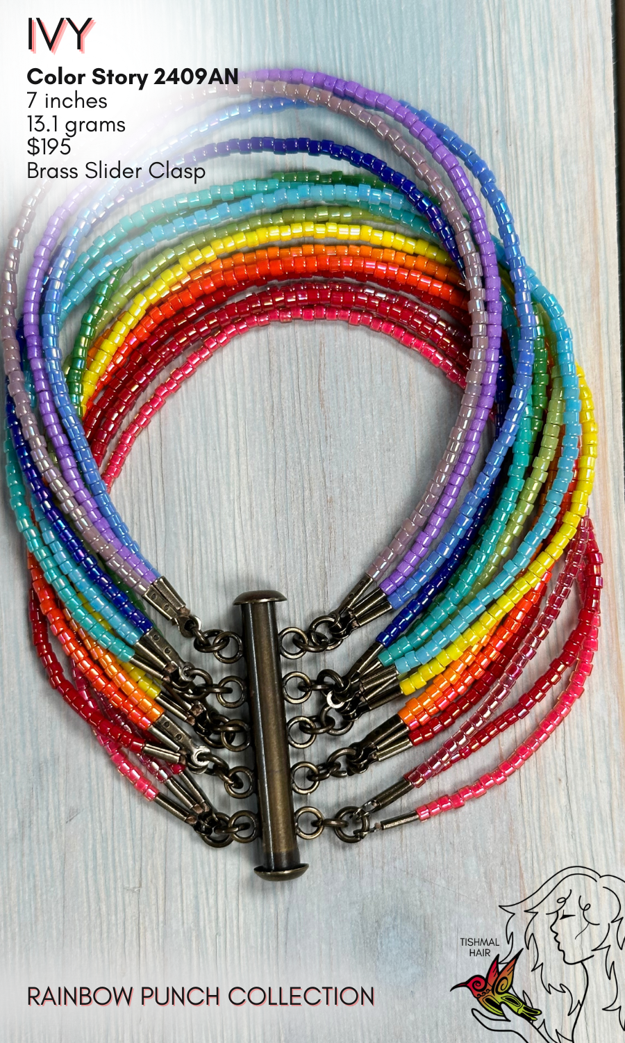 Rainbow Punch Ivy 15 Strand Bracelet 2409AN