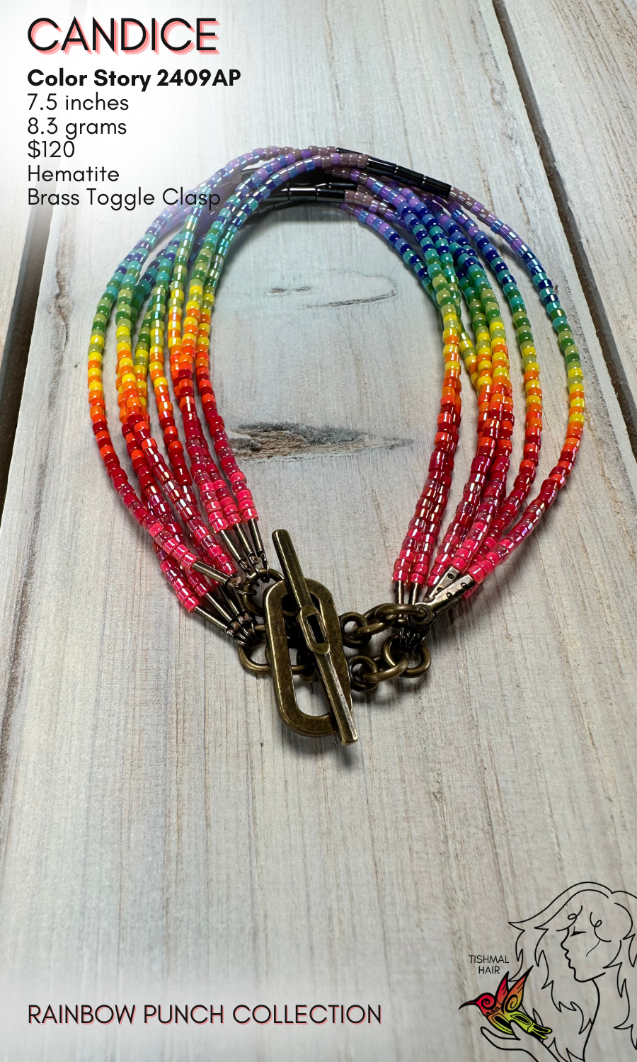 Rainbow Punch Candice 8 Strand Bracelet 2409AP