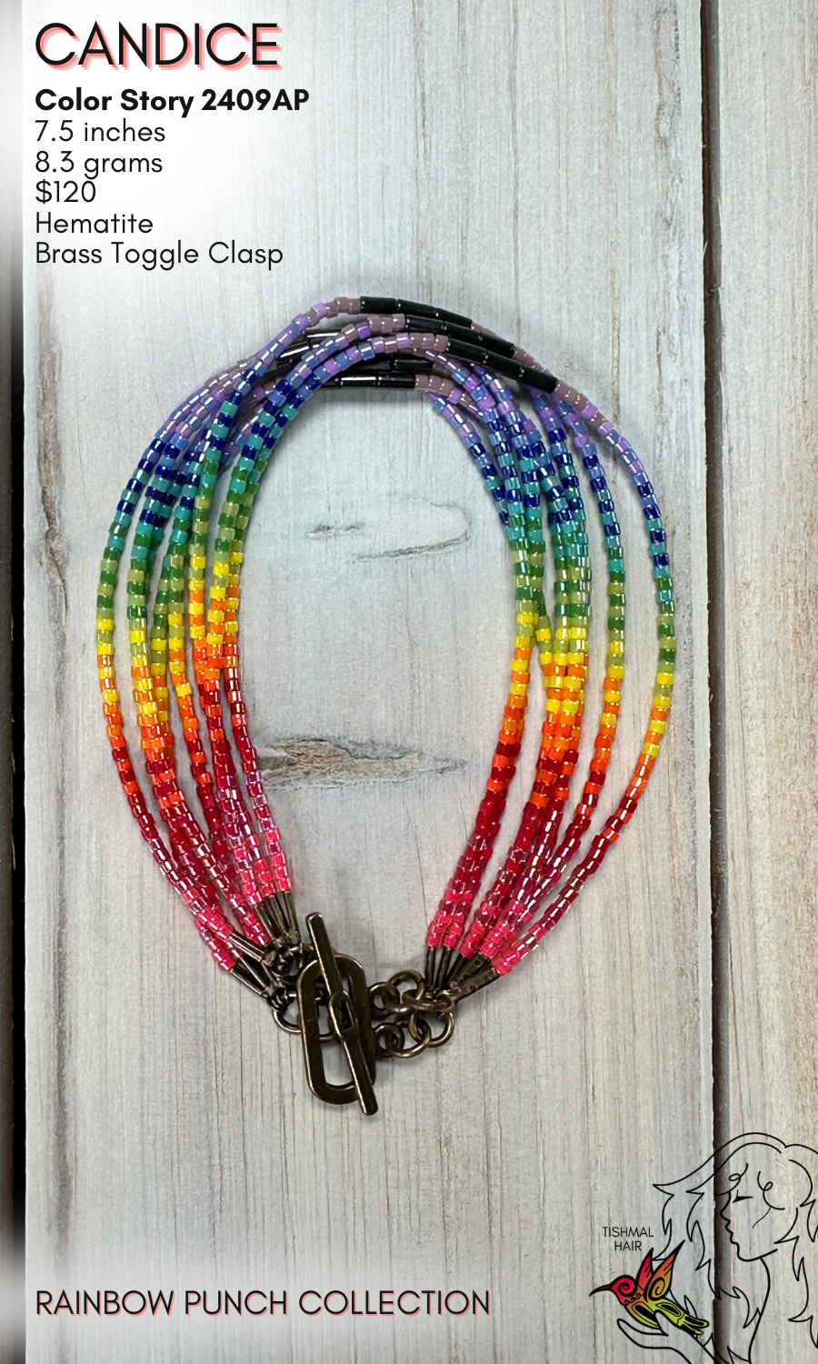 Rainbow Punch Candice 8 Strand Bracelet 2409AP