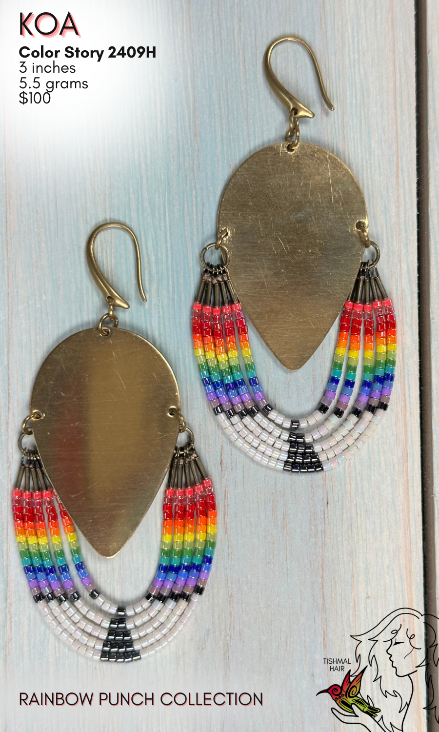 Rainbow Punch Koa Earrings 2409H