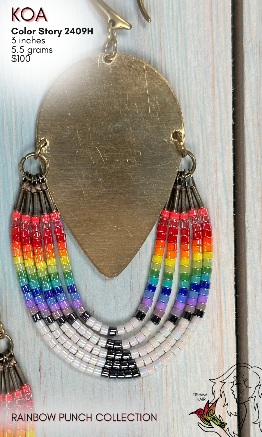 Rainbow Punch Koa Earrings 2409H