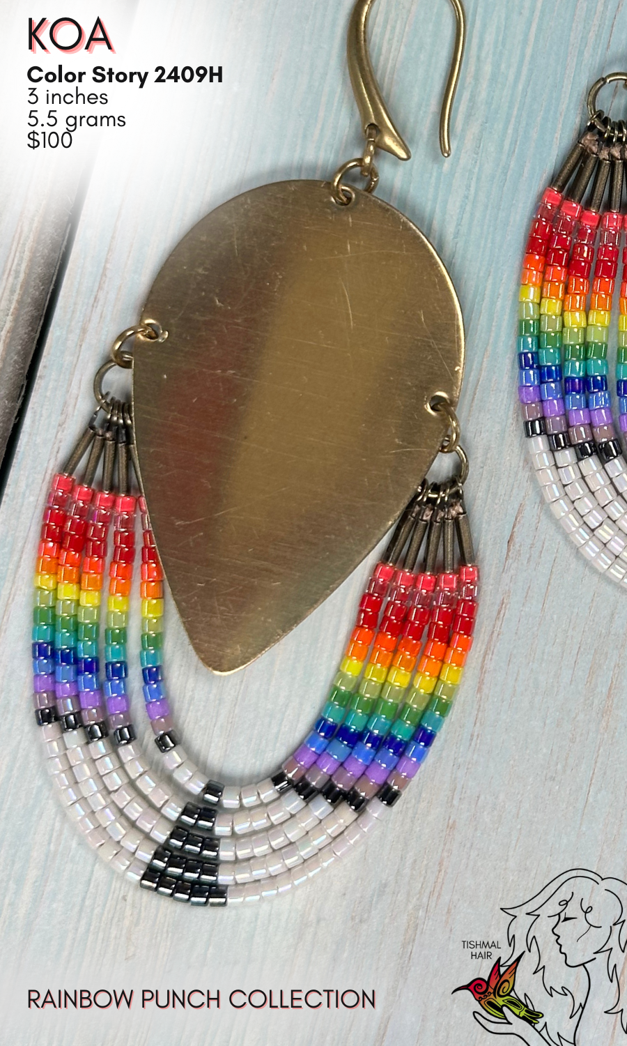 Rainbow Punch Koa Earrings 2409H