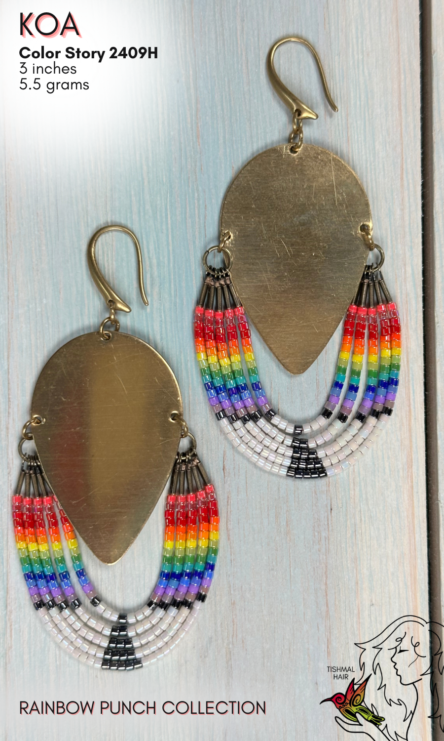 Rainbow Punch Koa Earrings 2409H